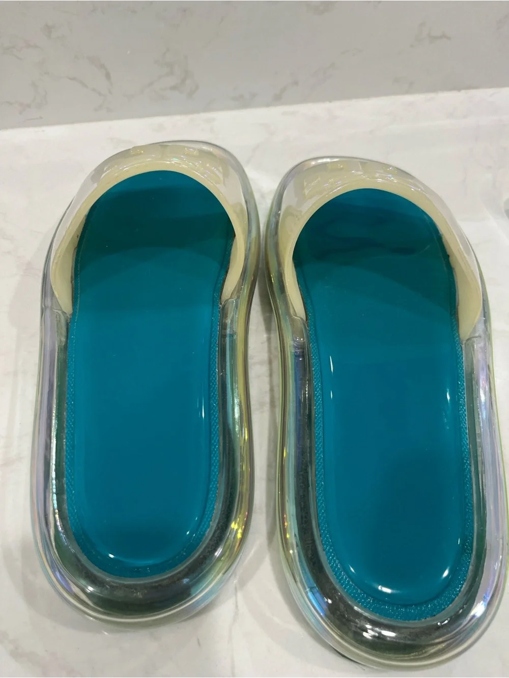 Clear Jelly Slide Sandals with Teal Footbed